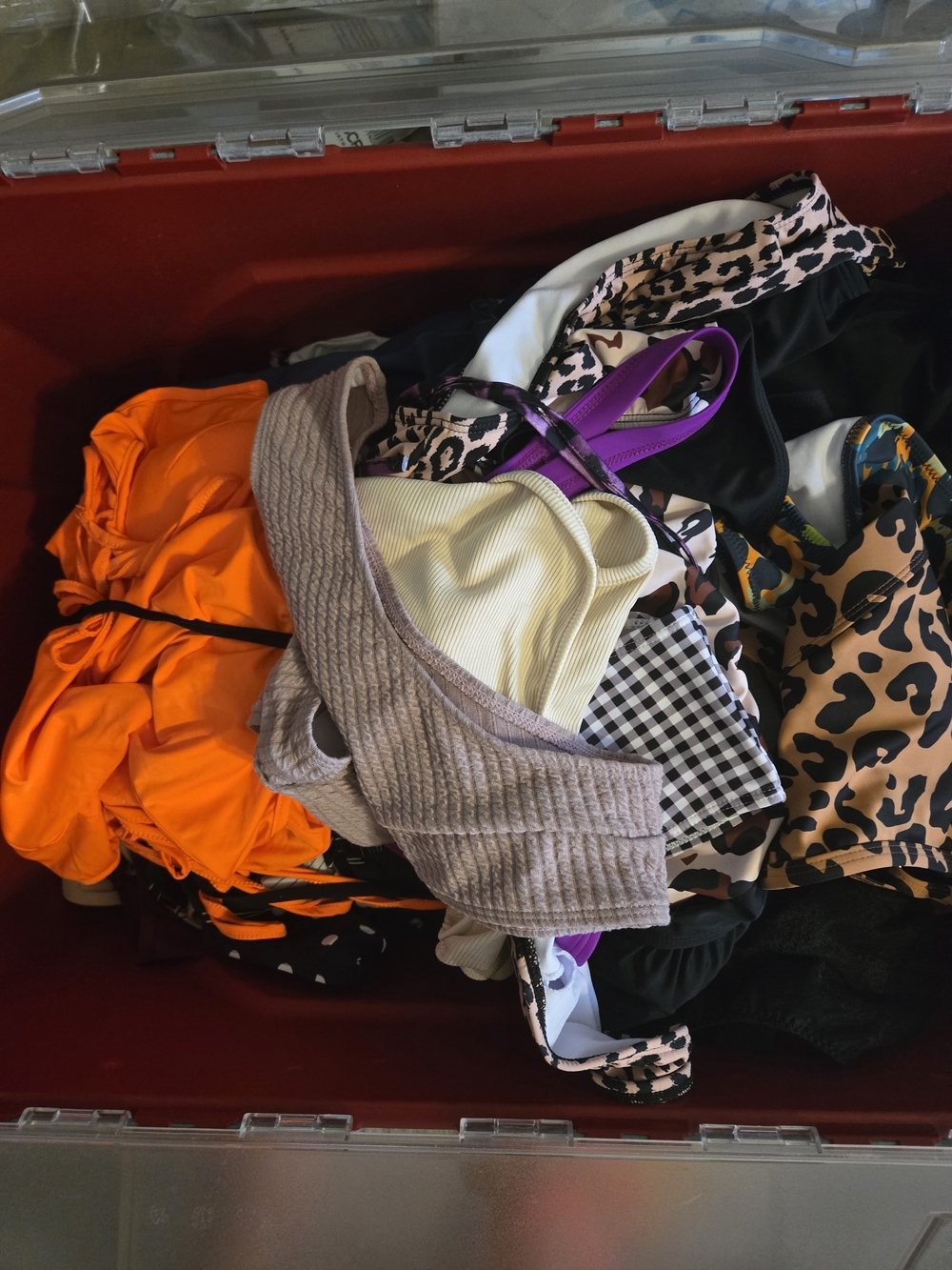 Bucket Full Mixed Swimwear and Bikini Tops - Orange, Purple, Beige, Animal Print